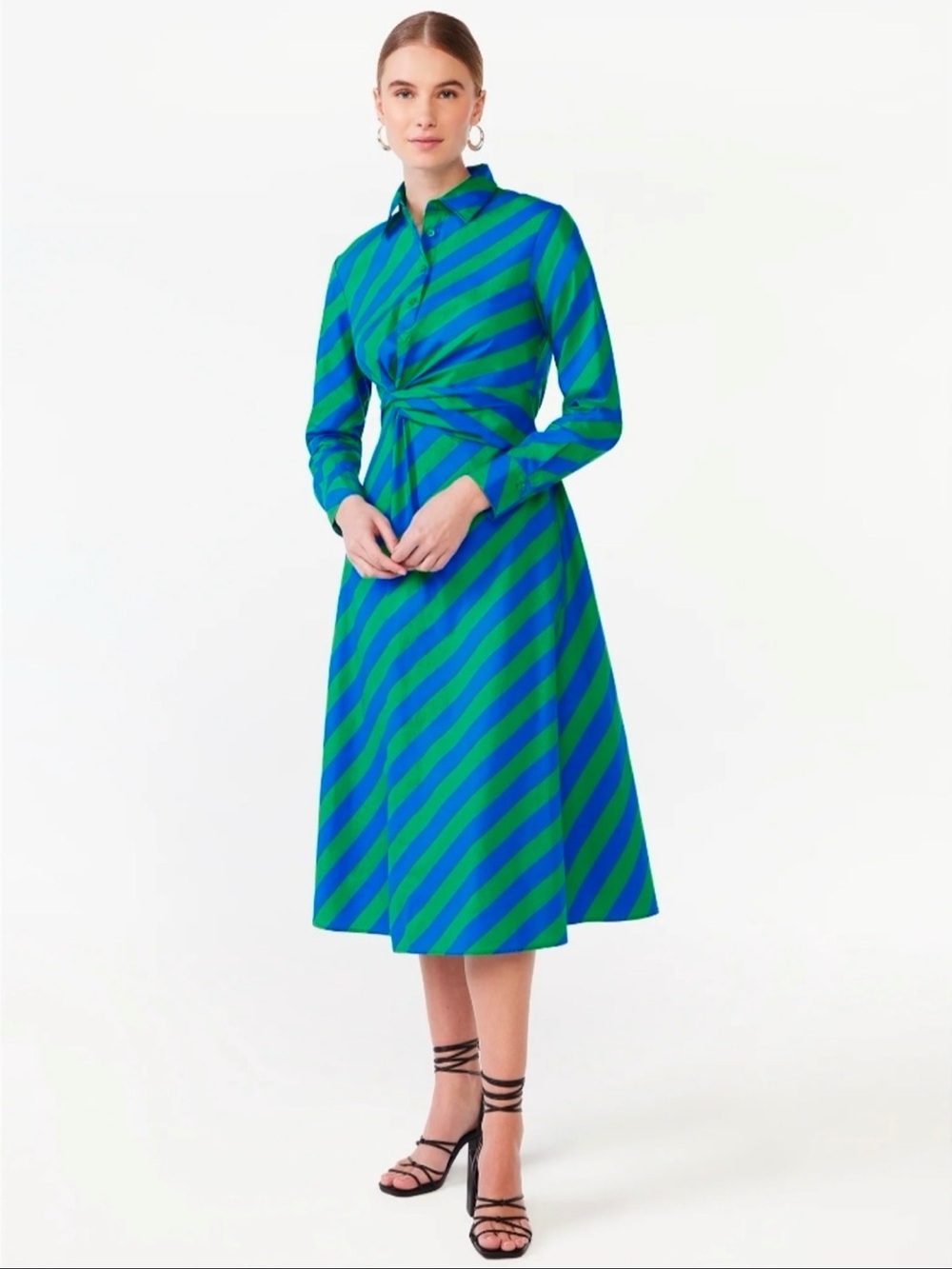 NWT Scoop Brand Striped Side Knot Midi Long Sleeve Dress